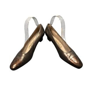 Vintage Salvatore Ferragamo Ladies Two Tone‎ Shoes Size 8.5 AA Bronze Gold